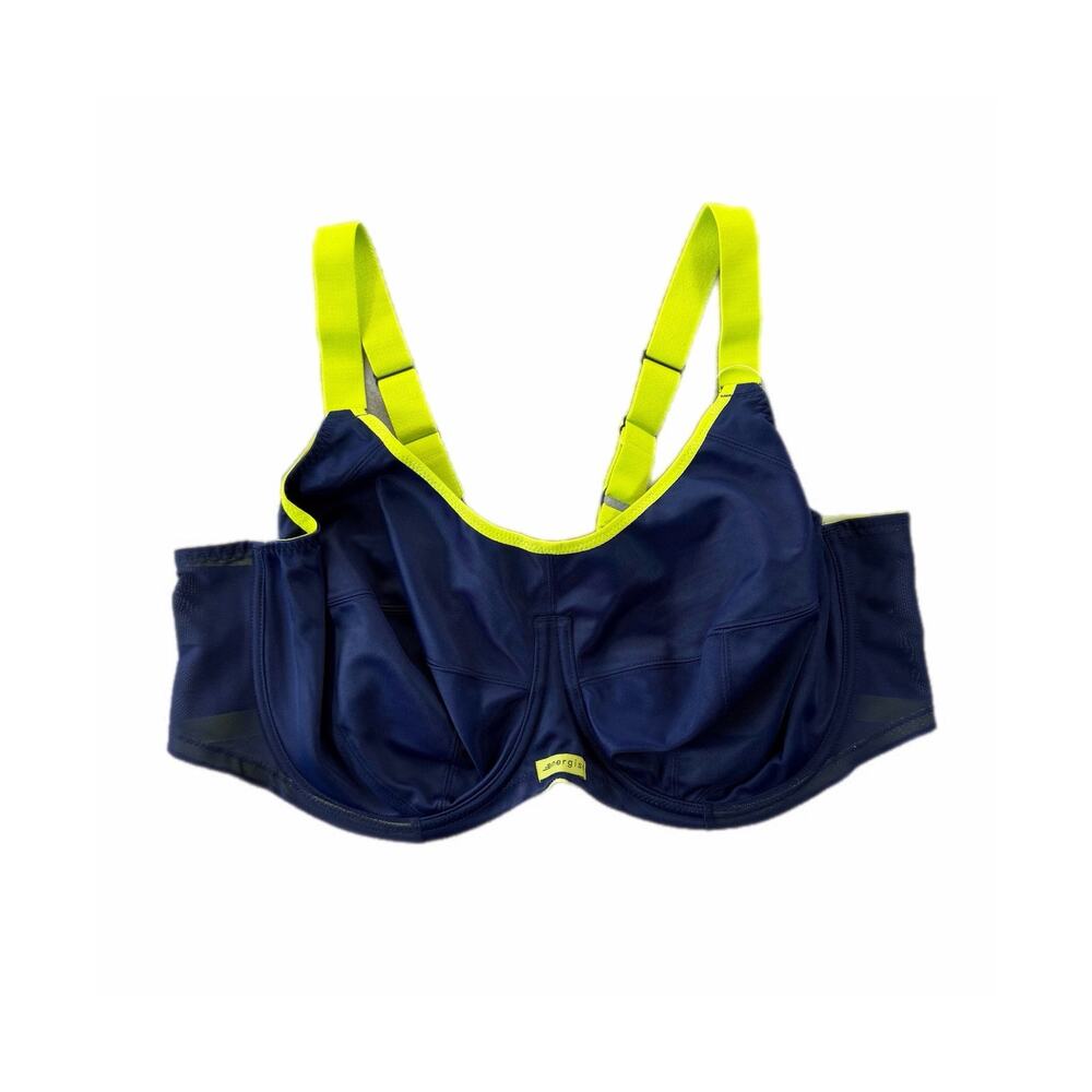 Elomi NEW 46DD Navy Lime Energise Underwire Full Coverage Workout Sports Bra